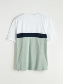 Bisiklet Yaka Renk Bloklu Penye Erkek Ti??rt