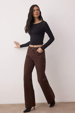 TRENDYOLMILLA Siyah Tasl? Yuksek Bel Wide Leg Jeans TWOAW23JE00442  фото 11