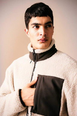 Плюшевое пальто унисекс с воротником-стойкой на молнии - Defacto фото 6