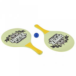 Ракетка для пляжного тенниса 38х23см, набор 2 штуки МДФ/пластик + мяч пластмассовый д4см, цвета микс, в сетке (Китай)