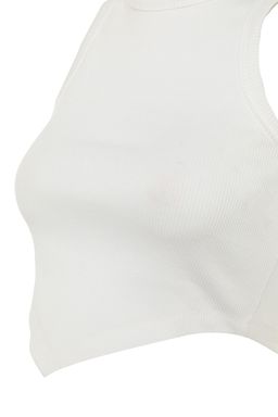 Ekru Asimetrik Super Crop Fitilli Esnek Orme Atlet TWOSS22AL0065