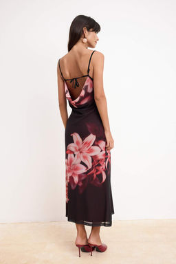 Cok Renkli Cicekli Bal?k Ask?l? Straplez Ince Ask?l? Kolsuz Tul Orme Elbise TWOSS26EL00374