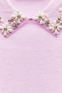 KNIT POLO NECK JUMPER WITH FAUX PEARLS - Zara фото 6