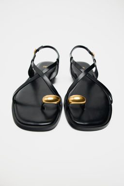STRAPPY FLAT SLIDER SANDALS WITH METAL EMBELLISHMENT - Zara фото 11