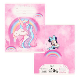 Цена за 8 шт. Тетрадь в линейку 12 листов, 5 видов МИКС, обложка мелованный картон, «Минни Маус и единорог»