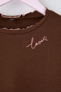 Ekru-Visne K?rm?z? 100% Pamuk 2li Nak?sl? Regular Fitilli Orme K?z Cocuk T-Shirt TKDAW26TS00011 - Trendyolmilla фото 11