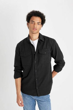 Хлопковая рубашка обычного кроя с длинными рукавами