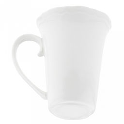 "Совершенство" Кружка фарфоровая 350мл, д9,6см h12,2см, глянцевая глазурь, белый, рельефный декор, волнистый край, д/горла 9,5см, д/основания 4,3см (Китай)