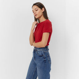 Футболка женская с вырезом лодочка MINAKU: Basic line, красная, размер 44