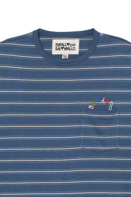 CAMISETA RAYAS BOLSILLO BORDADOS / Azules