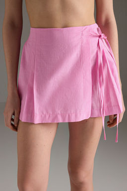 Pembe Dokuma Baglama Detayl? 100% Pamuk Plaj Sort Etek TBESS25SR00016