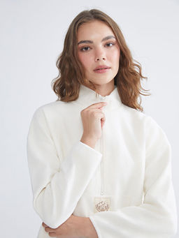 Dik Yaka Bask?l? Polar Kad?n Sweatshirt Tunik