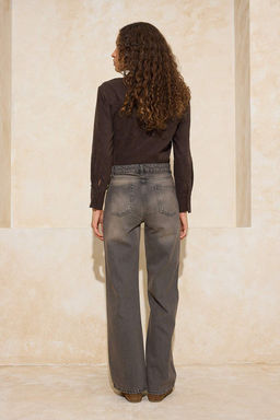 Antrasit Yuksek Bel Genis Paca Wide Leg Jeans TWOSS26JE00054 - Trendyolmilla фото 4