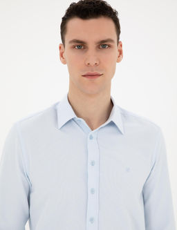 Рубашка Pierre Cardin Slim Fit с длинным рукавом светло-голубая