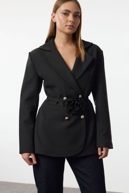 Siyah Gul Detayl? Dokuma Blazer Ceket TWOAW25BC00037