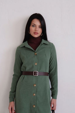 10896 Платье-рубашка из микровельвета папоротник - Martichelli фото 4