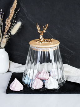 Банка для сыпучих бамбуковая крышка с фигуркой 800 мл 13х11 см / 7606 /уп 48/ новогодняя