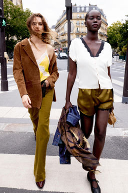 SATIN BERMUDA SHORTS WITH LACE TRIM - Zara фото 7