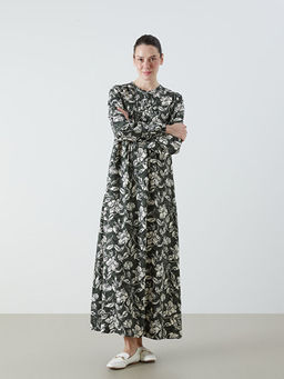 B?y?k Beden Hakim Yaka Desenli A Kesim Elbise