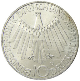 10 марок 1972 года D Германия XX летние Олимпийские Игры, Мюнхен 1972  Эмблема In Munchen