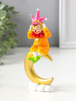 Сувенир полистоун "Клоун в наушниках на золотом месяце" яркий разноцветный 16,5 см