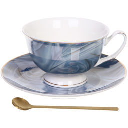 Чайная пара "Поэзия"" (кружка 220мл, блюдце,ложка) синяя