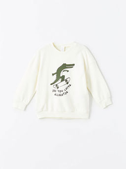 Bisiklet Yaka Bask?l? Erkek Bebek Sweatshirt