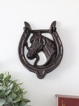 Дверной молоток для входной двери «Конь в подкове», чугун, 12×2×15 см