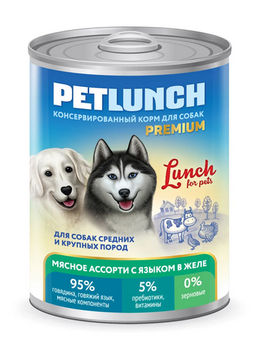 Petlunch конс. д/соб. Мясное асс. с языком в желе 850 г. 1/6