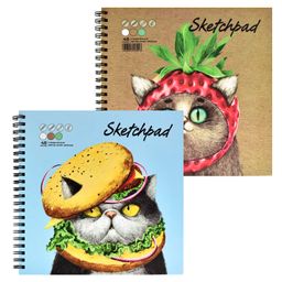 Скетчпад 195х195 мм, 48 л, блок - белый офсет, зелёный офсет, крафт-бумага 80 г/м?, арт. 62825 КОТЫ