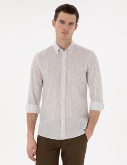 Haki _izgili Slim Fit Uzun Kollu G_mlek
