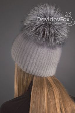 Шапка Лыжница норка орнамент сапфир
