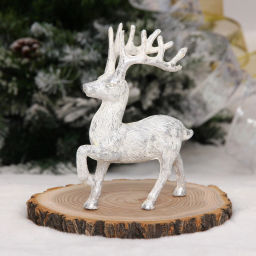 Цена за 2шт. Фигурка новогодняя "Зимний олень" 9.5*4.5*12 см, Серебро/белый