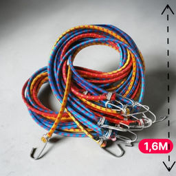 Стяжка багажная для крепления груза 8 мм x 1,6 м эластичная / Стяжной ремень, резинка для тележки с крючками металлическими для перевозки, путешествий, походов, дачи