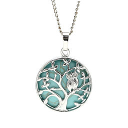 Кулон Дерево двухсторонний в металле с бирюзой иранской имитация 27*27мм