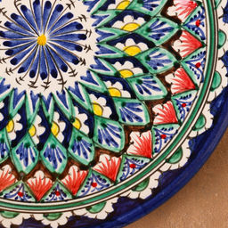 Тарелка Риштанская Керамика «Узоры», d=22 см, керамика, узор микс, синяя