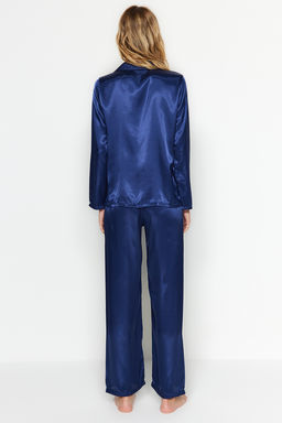 Lacivert Saten Gomlek-Pantolon Dokuma Pijama Tak?m? THMAW24PT00026 - Trendyolmilla фото 8