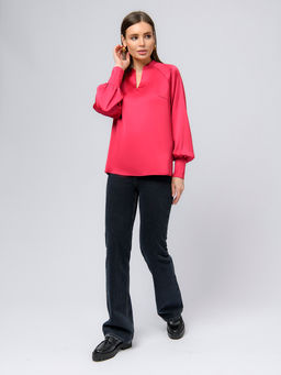 УЦЕНКА. Блуза цвета фуксии с длинными рукавами и V-образным вырезом - 1001dress фото 2