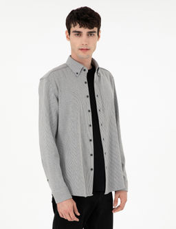 Gri _izgili Regular Fit Uzun Kollu G_mlek