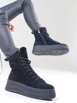 Ботинки 215.warmbl. черные замша/Шерсть