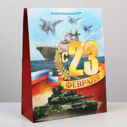 Цена за 2 шт. Пакет подарочный ламинированный, упаковка, С 23 февраля, L 28 х 38 х 9 см
