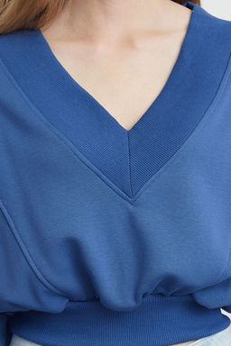 Indigo Relaxed/Rahat Kal?p V Yaka Kal?n Orme Sweatshirt TWOAW25SW00086 - Trendyolmilla фото 3