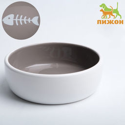Миска керамическая Рыбные кость 300 мл - 13.413.44 см, тёмно-бежевая/белая - Пижон фото 2
