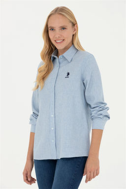 Женская голубая рубашка с длинным рукавом - U.s. polo assn фото 3