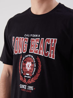 Bisiklet Yaka Bask?l? Penye Erkek Ti??rt