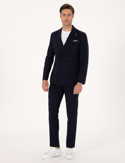 Lacivert Extra Slim Fit %100 Y_n Kruvaze Tak_m Elbise