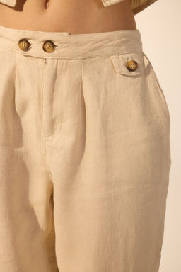 Bej %100 Keten Kemer Detayl? Barrel Pantolon TWOSS25JE00241 - Trendyolmilla фото 3