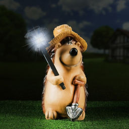 Садовая фигура - фонарь из полистоуна Ёжик с лопатой, 43 см