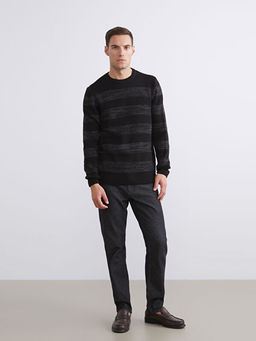 Bisiklet Yaka ?izgili Erkek Triko Kazak