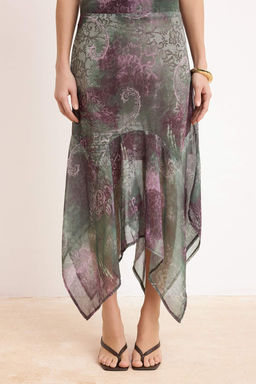 Yesil Etnik Desenli Sifon Astarl? Asimetrik Midi Etek TWOSS26ET00060 - Trendyolmilla фото 3